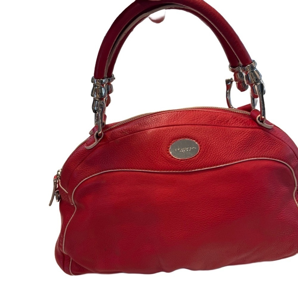 Tosca Blu Red Leather 2 Handle Satchel With Bold Chrome Accents white piping - Picture 2 of 16